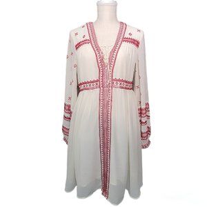 Topshop Women's Boho Dress Off White & Red Size 6